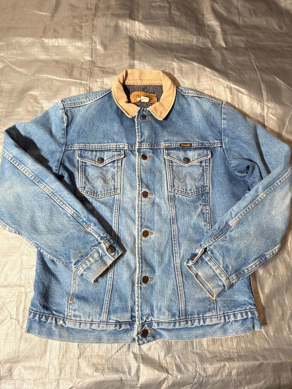 Vintage Wrangler Blanket Lined Denim Jacket Mens Large USA Made Corduroy Collar